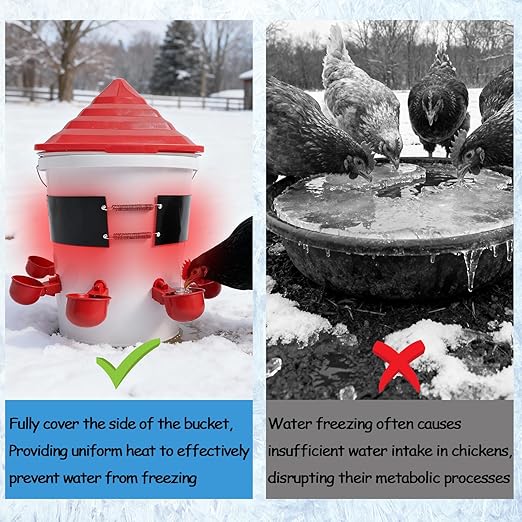 Chicken Water Heater Thermo Bucket Belt Heated Strap for 2-5 Gallon Barrel, 40W Silicone Rubber Heating Band for Chicken Waterers with 6.5 ft Power Cord