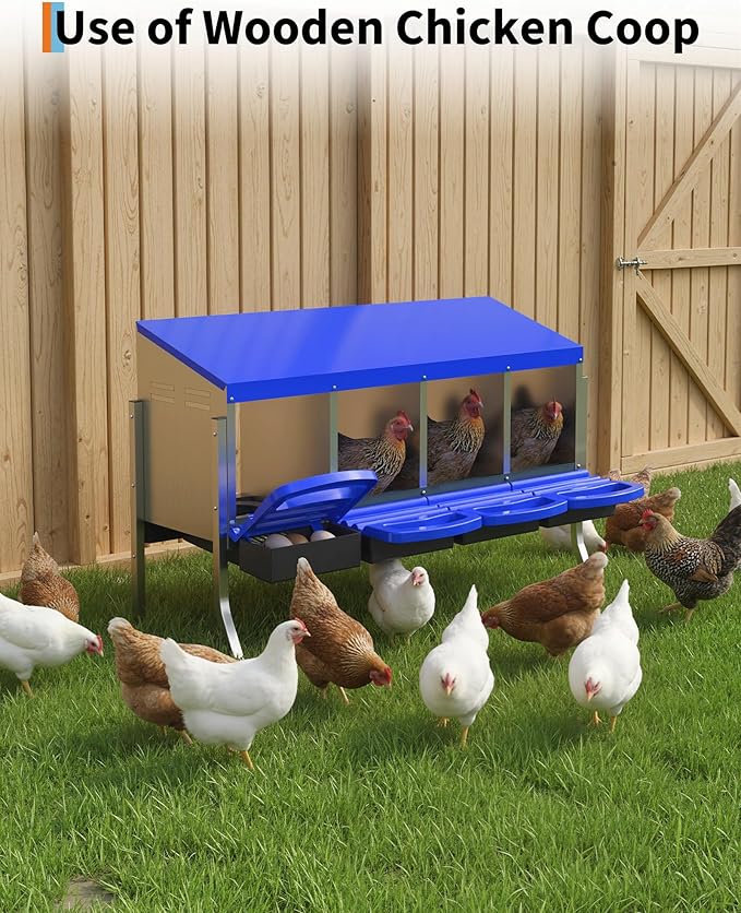 Chicken Nesting Box 4 Hole, Galvanized Steel Nest with Roll Away Egg Collection & Swing Perch, Easy-Clean Laying Box for Hens, Heavy Duty Design for Chicken Coop