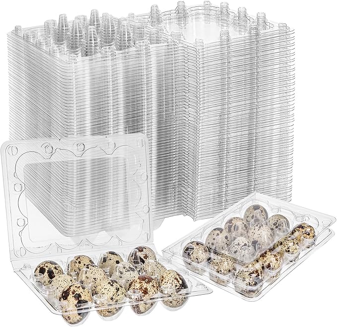 YOUEON 60 Pcs Clear Quail Egg Cartons, 12 Count Plastic Egg Trays, Small Egg Storage Holders with Lids, Stackable Bulk Egg Boxes for Quail, Pigeon, Pheasant, Display, Refrigerator Storage