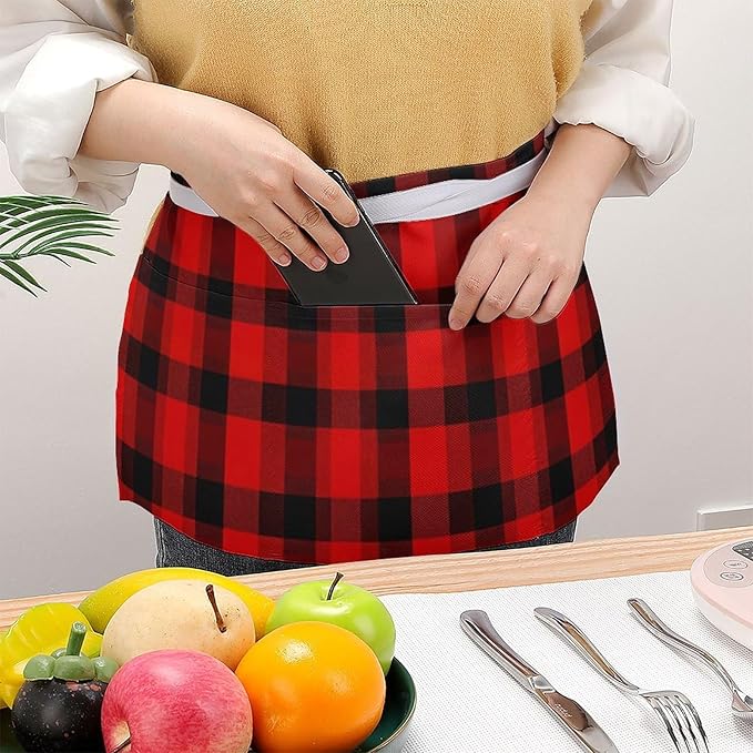 Short Aprons for Servers Unisex Chef Works Waitress Apron with 3 Pockets