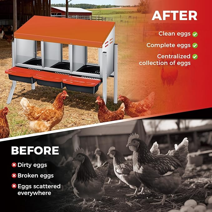 Chicken Nesting Boxes with Cleanable Pull-Out Trays, 3-Hole Wall Mount Roll Away Nest for Easy Cleaning & Egg Collection