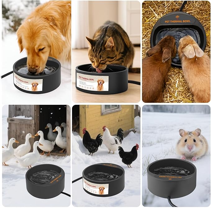 Dog Heated Water Bowl for Outdoor No Freeze Water Bowl with Chew Resistant Cord, 2.2L, Black
