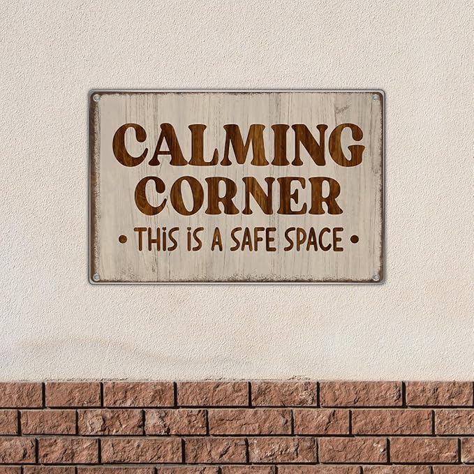 Calming Corner This Is A Safe Space Metal Sign 12 x 8 Inch Wall Art For Classroom Counseling Room Home Decor Metal Kitchen Vintage