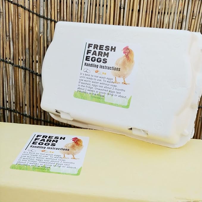 100 Pack Premium Fresh Farm Eggs Handling Instructions Stickers Labels Care Accessories | Egg Blank Cartons 4 6 12 15 18 30 48 50 Count Basket Box Container Storing Extra Organizer -M11SS100
