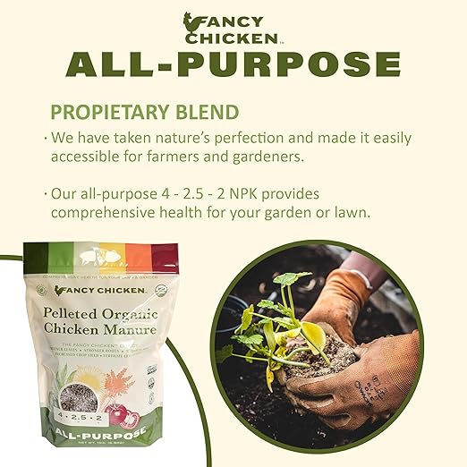 All-Purpose Manure - 15lbs Pelleted Dried Organic Chicken Manure | All-Natural Plant Food | Ideal for Vegetables Plants Fruits Trees Lawn Gardening & Farming | USDA Organic (2 Pack)