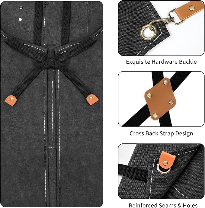 AOLEBA Aprons for Men & Women,Canvas Chef Apron with Cross Back Adjustable,For Kitchen, Garden, Cafe, Mens Aprons Gifts for Dad Father Men, M-XXL (Black)