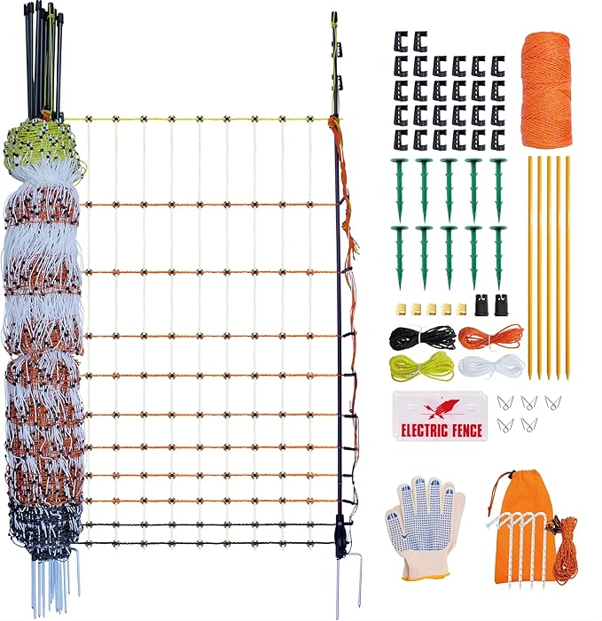 Poultry Electric Netting Fence - 41.3''H (can be Manually Raised to 53.1''H) x 98.5'L for Flying Chicken, Sheep, Goats in Farms, Ranches and Gardens, PK1