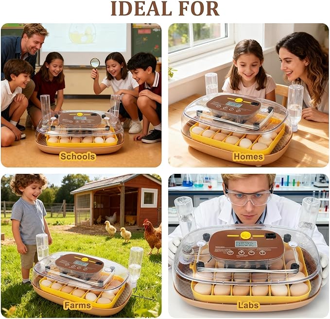 Series III - 24 Egg Incubator for Hobbyists, Full-Stage Adaptive Humidity (Dual-Bottle) & Temp Control, Custom-Interval Auto Turn & Auto Stop, Preset Incubation Days, Adjustable Egg Spacing