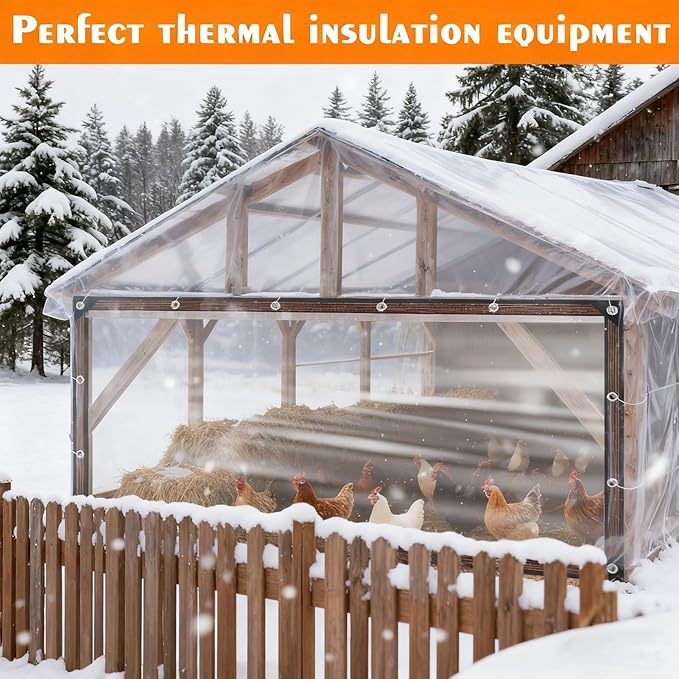 Chicken Coop Cover, 2x3m Tear Proof PE Material Water Proof Winter Insulation Cover with Metal Grommets, for Outdoor Hen House Poultry Hutch Greenhouse Patio