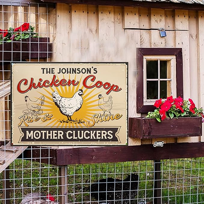 Personalized Fluffy Butt Hut Chicken Coop Sign, Custom Farmhouse Metal Sign with Spoiled Hens Wall Art, Funny Backyard Chicken Decor for Coop, Barn, Farm, Rustic Vintage Style DS12