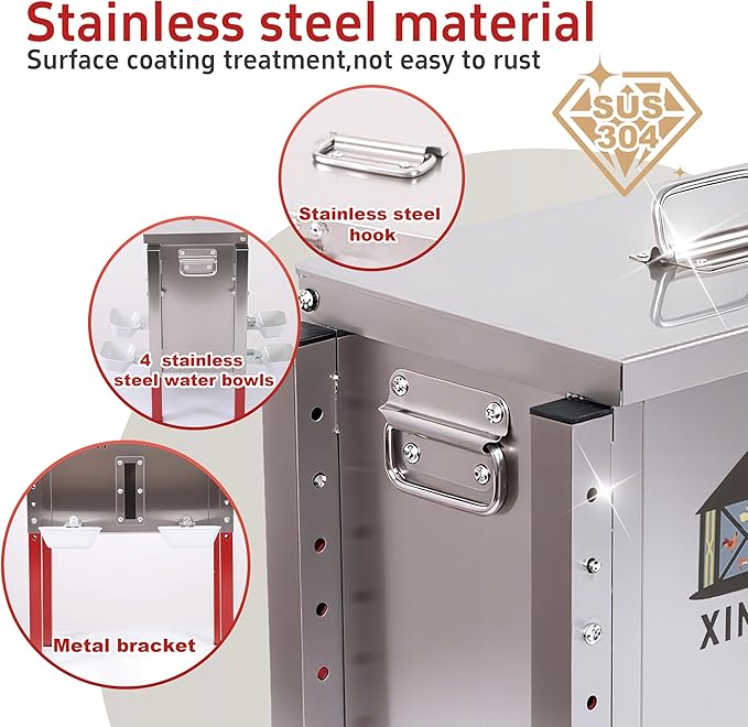 Xinyi 40 lb Stainless Steels Automatic Chicken Waterer, Pet Water Feeder, 4 Aluminum Alloy Water Cups, Remaining Water Quantity Observation Window, Poultry Drinker for Ducks, Goose 4.9 Gallon