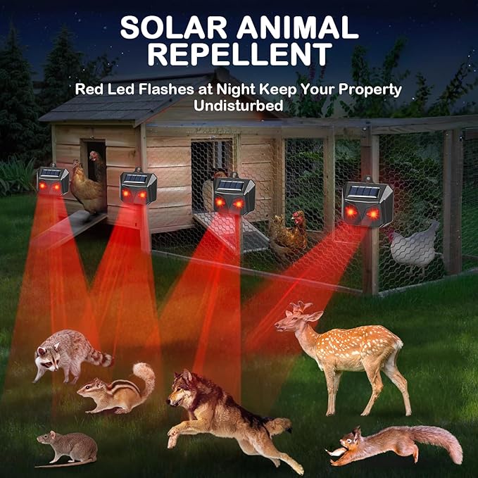 4 Pack Solar Nocturnal Animal Repeller with Predator Eyes - Waterproof Outdoor Predator Deterrent Lights for Coyotes, Deer, Foxes, Raccoons & Skunks Repellent for Chicken Coops & Yard Protection
