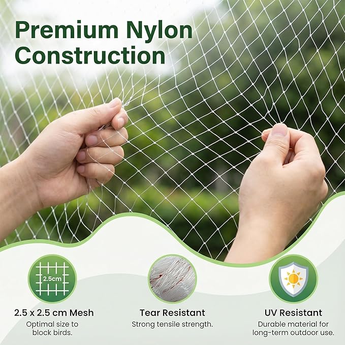 GWHOLE 33 x13 Ft Bird Netting for Garden Tree and Plant Protection, Garden Netting with 1 Inch Mesh Net for Anti Bird Chicken Deer