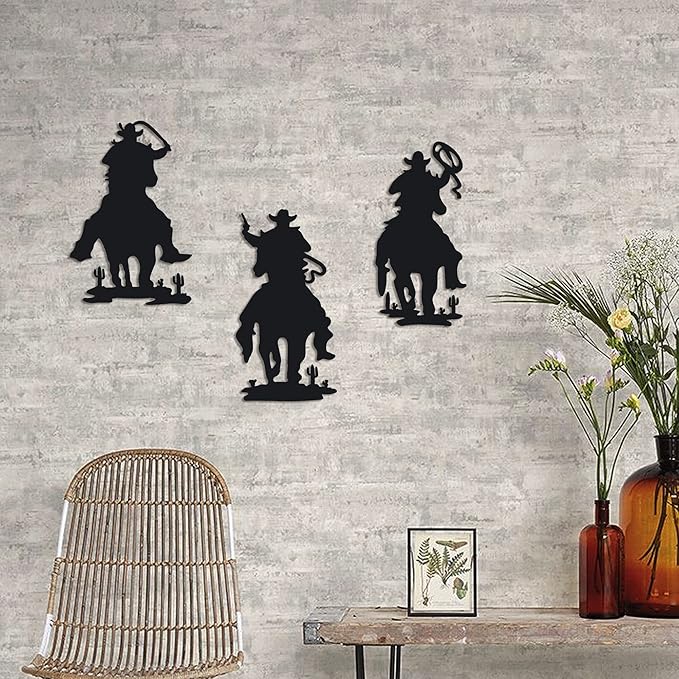 J-Fly Western Cowboy Wall Decor Vintage Cowboy Wall Art Valentine Home Decor Rustic Door Decorations Hanging Outdoor Indoor Bedroom Living Room Bathroom Black