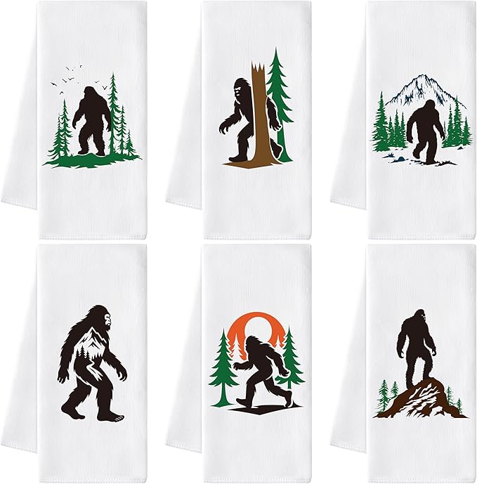 GROBRO7 Funny Gorillas Hand Towel - 6Pcs Forest Mountain Gorilla Theme Kitchen Dishcloths Set Polyester Soft Towels for Bathroom Accessories Home Dining Decor Housewarming Gifts for Men Women