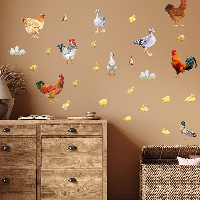 PLIGREAT Farm Poultry Rooster Chickens Duck Wall Stickers, Peel and Stick Wall Decals, Removable Vinyl Wall Sticker for Farmhouse Living Room Farm Store Wall Decoration Home Indoor Wall Art Decor
