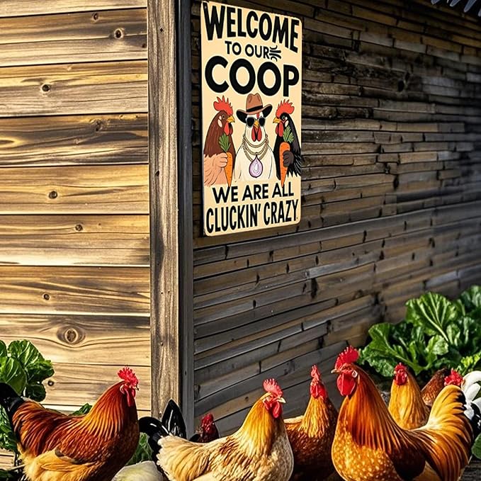 Funny Chicken Coop Sign "Welcome to Our Coop" Metal Chicken Signs for Coop Funny Outdoor Farmhouse Kitchen Garden Decor 8 X 12 Inch Chicken Gifts