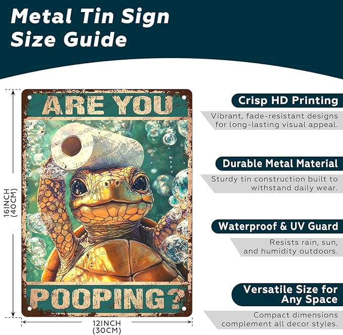 Vintage Bathroom Ocean Turtle Metal Sign Bathroom Ocean Turtle Toilet Novelty Metal Poster Home Kitchen Aluminium Sign Art Wall Decor 16x12 Inch