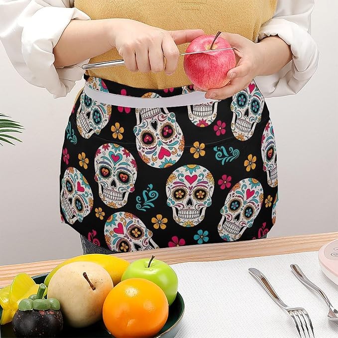 Server Apron with 3 Pockets Waist Waiter Waitress Half Apron Short Aprons