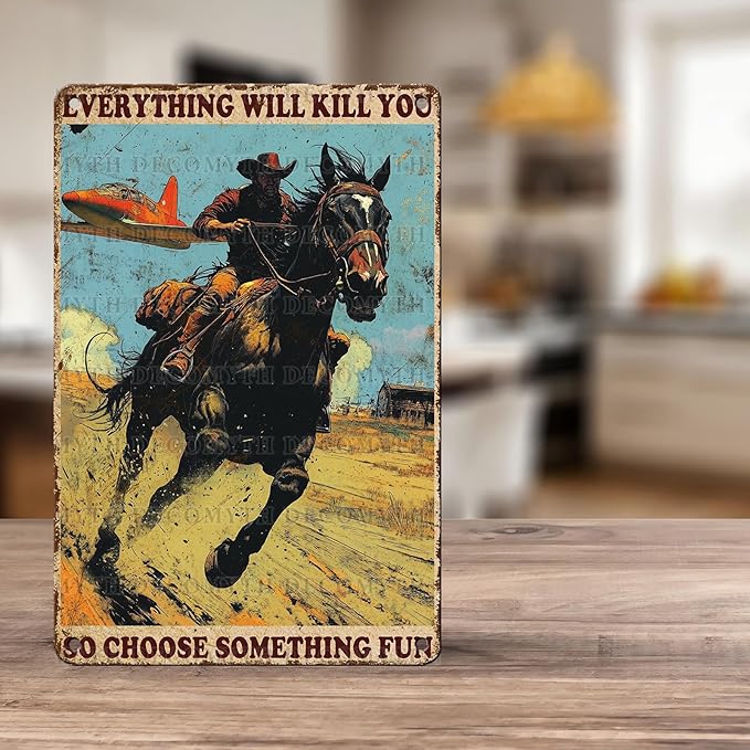 Cowgirl Metal Tin Sign Choose Fun Cowgirl Horse Funny Tin Sign for Home Farm Outdoor Bathroom Restaurant Cafes Bars Club Garage 12 * 8inch