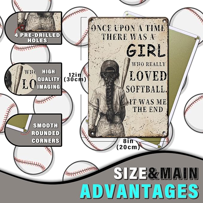 Softball Girl Vintage Metal Tin Sign Once Upon A Time A Girl Who Really Loved Softball Poster Tin Sign Wall Decor Metal Sign Home Bar Garage Tin Sign 8x12inch