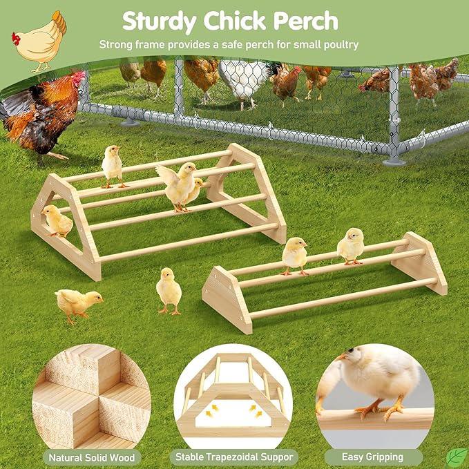 Pawaboo Chick Perch, 2 Pack Wooden Chicken Roosting Bars, Large & Small 2 Sizes Chick Perches Toy for Coop and Brooder, Chicken Roosts and Perches Stand for Chicks Ducklings Quails