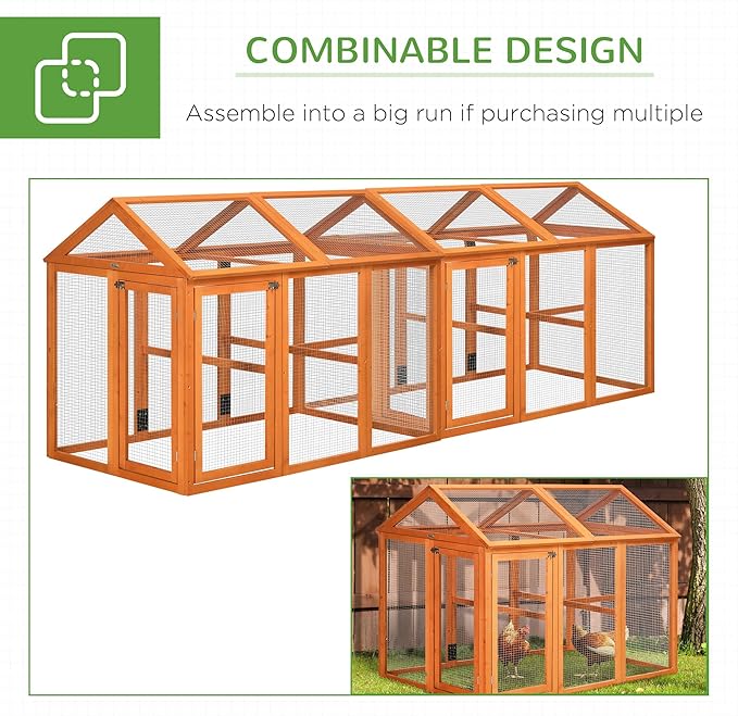 PawHut Chicken Run, Wooden Large Chicken Coop, Combinable Design with Perches & Doors for Outdoor, Backyard, Farm, 4.6' x 2.8', Orange