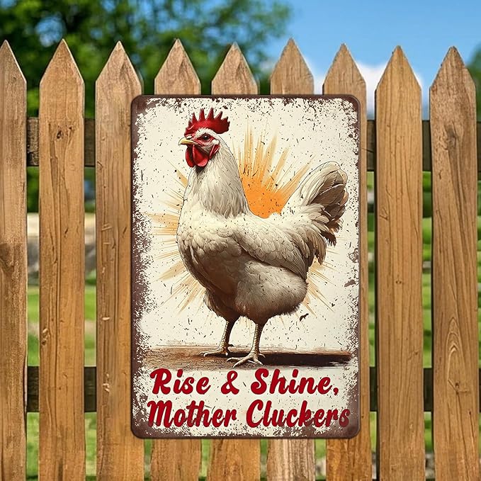 Funny Chicken Signs Rise And Shine Mother Cluckers Aluminium Sign Metal Chicken Signs Decor Home Ktichen Farm Are Wall 12x16 Inch Vintage Chicken Signs For Coop Metal Tin Signs Poster