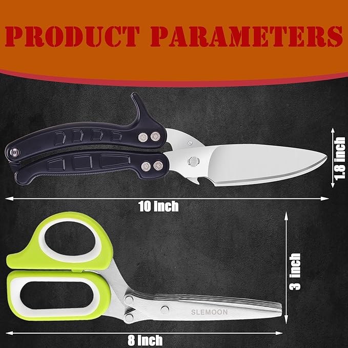 Heavy Duty Poultry Shears for Chicken Meat, Multipurpose Kitchen Scissors for Food, Herb Scissors With 5 Blades and Cleaning Comb, Cool Gadgets Tools 2024 Green, 2pcs Set, Black
