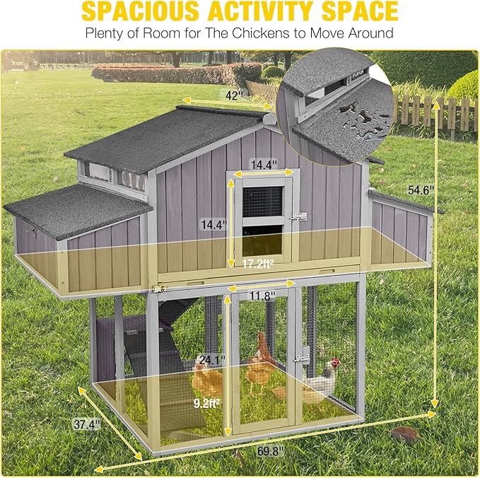 Aivituvin Chicken Coop Double Folding Fir Wood Chicken House with Large Nesting Box Poultry Cage Upgrade with Strong Iron Frame, Durable & Waterproof for 4-6 Hens Duck Coop