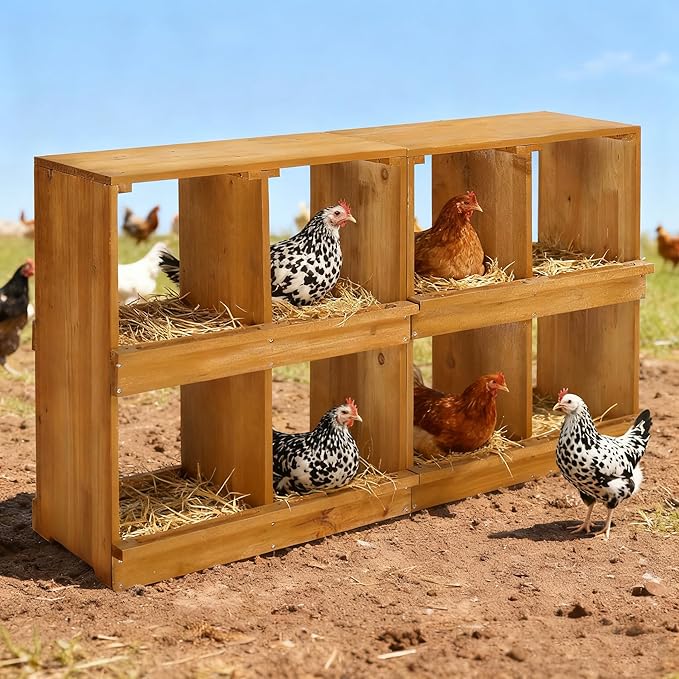 Outvita Nesting Boxes for Chickens 8 Compartments, Wood Chicken Nesting Box Wall Mount, Versatile Use Nest Box for Chicken Coop, Easy to Assemble for Chickens, Hens, Ducks