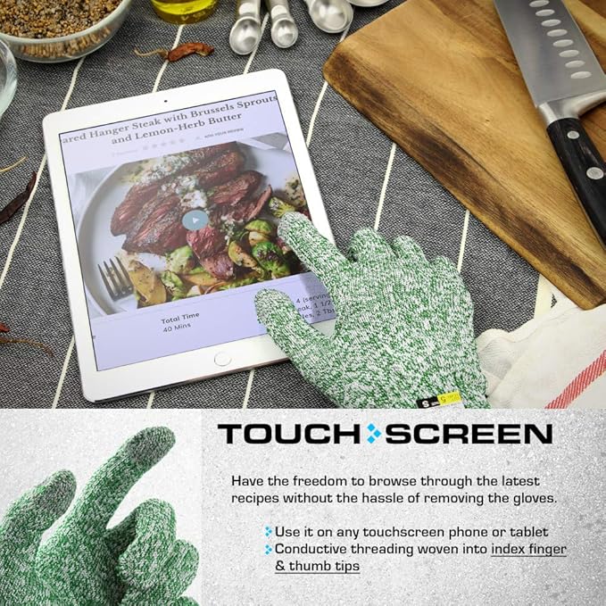 Glove Station Ultra Durable Series Cut Resistant Gloves - Cutting Gloves for Chefs, BBQ and Cooking - Level 5 Protection, Food Grade Safe Cut - Green, Medium Size