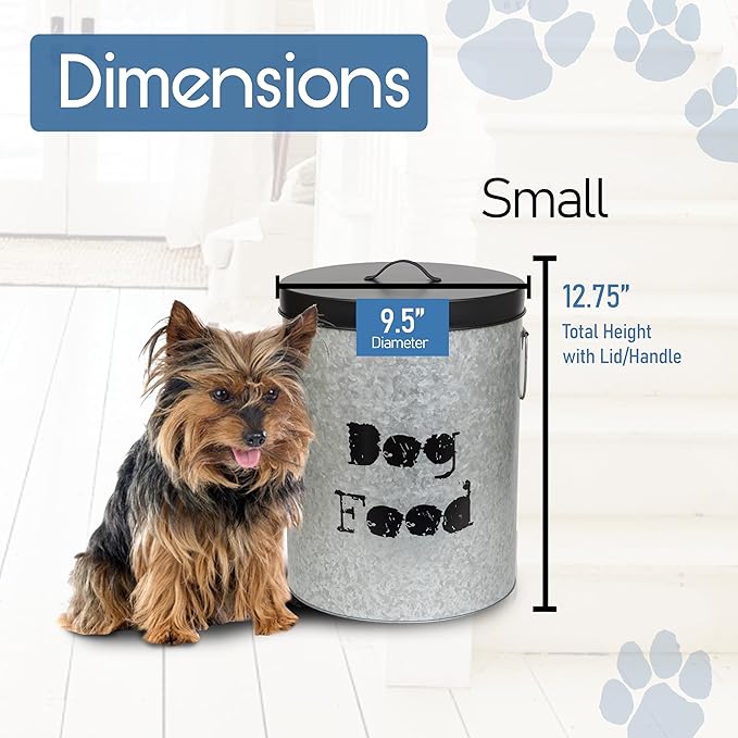 Small Dog Up To 20lb Pet Food Storage Canister Dog Bin with Scoop – Durable & Airtight for Freshnesss, Minimalist Design & Recyclable, Small Metal Container for Kitchen Countertop