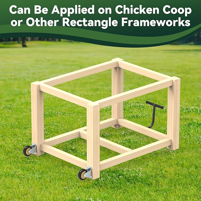 Flehomo Chicken Coop Wheels Kit, 2 Pack 4" Caster Wheels and A Lifting Handle for Easy Movement, Chicken Tractor Wheel Kit for Portable Chicken Coop Accessories Replacement or DIY