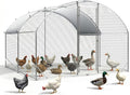 Large Chicken Coop for 10-20 Chickens Tri-Support Walk-in Chicken Pen Metal Chicken Fence Large Chicken Run for Yard with Cover Chicken Coops with Run House for Laying Hens Dome Roof 13x9.2x6.5 ft