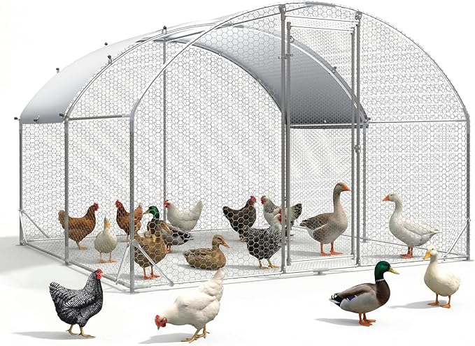 Large Chicken Coop for 10-20 Chickens Tri-Support Walk-in Chicken Pen Metal Chicken Fence Large Chicken Run for Yard with Cover Chicken Coops with Run House for Laying Hens Dome Roof 13x9.2x6.5 ft