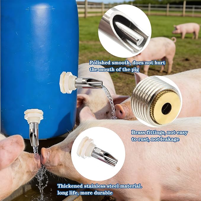 5-Pack Pig Water Nipple，Pig Nipple Waterer for Barrel Kit，Automatic Pig Nipple Drinkers Kit，Piglets Nipple Feeders ，Hog Feeder Nipple