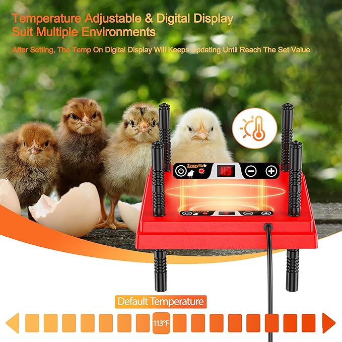 Brooder Plate for Chicks with Anti-Roost Cone, Chick Brooder Heater Red 10" x 10" with Digital Display Temperature Control
