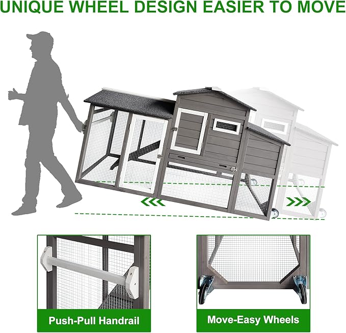 Chicken Coop Outdoor for 2-3 Chickens Hous- Poultry Cage Back Yard Mobile Hen House with Run & Nesting Box