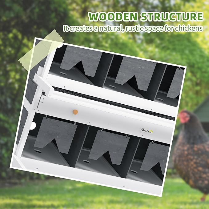PawHut Chicken Nesting Box, Wooden Roll Out Lay Nesting Boxes for 16-32 Chickens, with 8 Compartments, 2 Egg Collection Trays, 4 Perches, for Chicken Coop, Chicken Run, Gray
