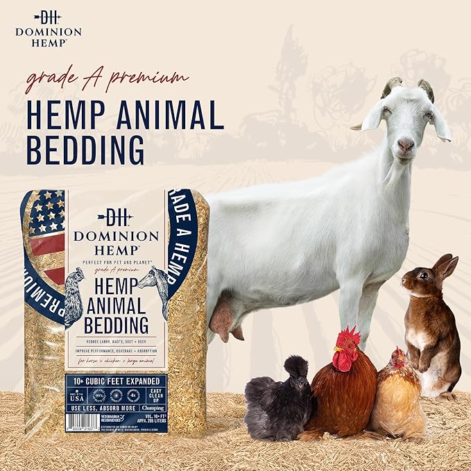 Premium Hemp Bedding for Chicken Coops in Bulk 285L – USA-Grown & Processed Nesting Material for Newly Hatched Chicks – Soft Brooder Cover for Poultry & Pet Bedding, 1-Pack
