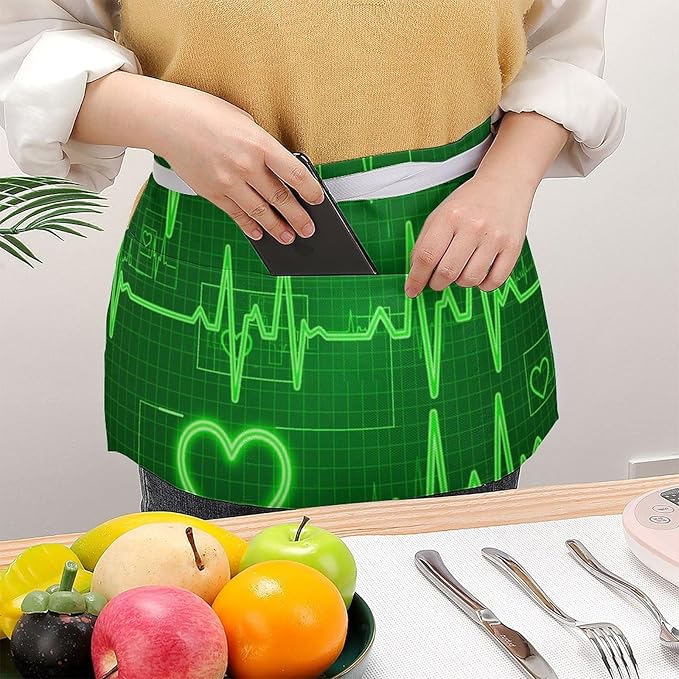 Unisex Chef Waiter Apron Waist Half Short Serving Aprons with 3 Pockets