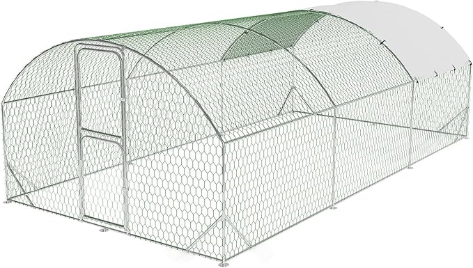 Large Metal Chicken Coop, Walk-In Poultry Cage, Chicken Run Pen House With Reinforcement & Waterproof & Anti-Ultraviolet Cover Chicken Coop Run With Double Lockable Doors for Outdoor 9.8 x 19.7X 6.6ft