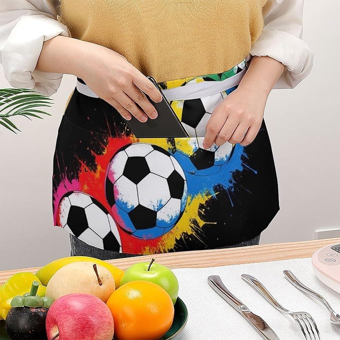 Server Waist Aprons Waitress Unisex Chef Works Half Apron with 3 Pockets