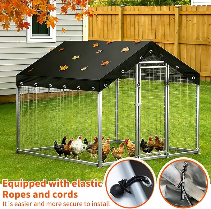 Outdoor Chicken Coop Cover for 9.8x6.5ft Large Metal Chicken Run 600D Waterproof Sunshade Cover UV Resistant Weatherproof Heavy Duty Outdoor Replaceable Large Chicken Coops Top Covers,Only Cover,Black