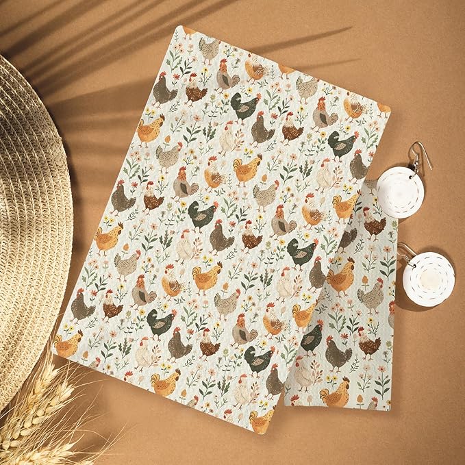 Farmhouse Chicken Rooster Kitchen Towels, Chicken Dish Towels, Rooster Decor Hand Towel for Bathroom Kitchen Decor, Cock Mom Lady Gifts, 16x24 Inch
