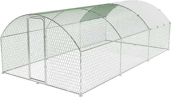 Large Metal Chicken Coop, Metal Chicken Run with Waterproof and Anti-Ultraviolet Cover for Outside, 9.8 x 19.7 x 6.5 Ft Walk-in Poultry Cage, Outdoor Chicken Pen for Backyard and Farm