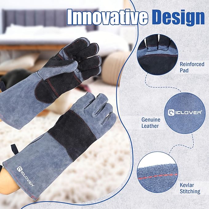 IC ICLOVER Animal Handling Gloves Snake Bite Proof, Double Leather Padding, Anti-bite Dog Cat Bird Reptile Control Protection