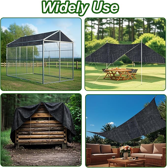 Black Chicken Coop Shade Cover, 11.5 * 6.6 FT UV 90% Shade Cloth with 20 Pcs Ball Bungees Cords, Chicken Cage Cover Chicken Run Sun Shade Mesh with Grommets for Outdoor Patio Garden Plants