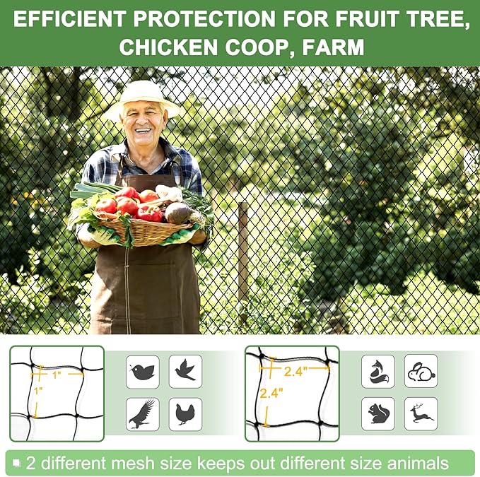 DQS Bird Netting for Garden Protection - 25x25ft Poultry Netting for Chicken Coop, 1” Mesh Heavy Duty Garden Net, Fruit Tree Netting for Blueberry Bushes, Vegetable Against Squirrels, Deer